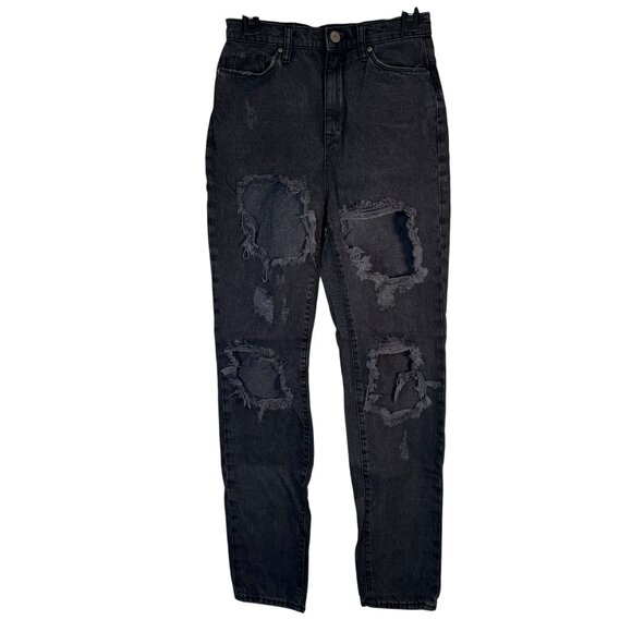 BDG Denim Black Distressed Mom High Rise Jeans Pants Waisted Straight Leg Sz 26 - Picture 1 of 7